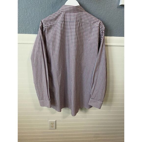 Van Heusen Regular Fit Wrinkle Free Plum Plaid Collared Dress Shirt Size 17 1/2 - Picture 5 of 7